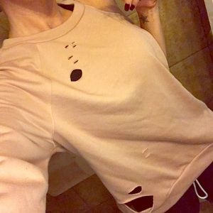 One shoulder distressed sweatshirt